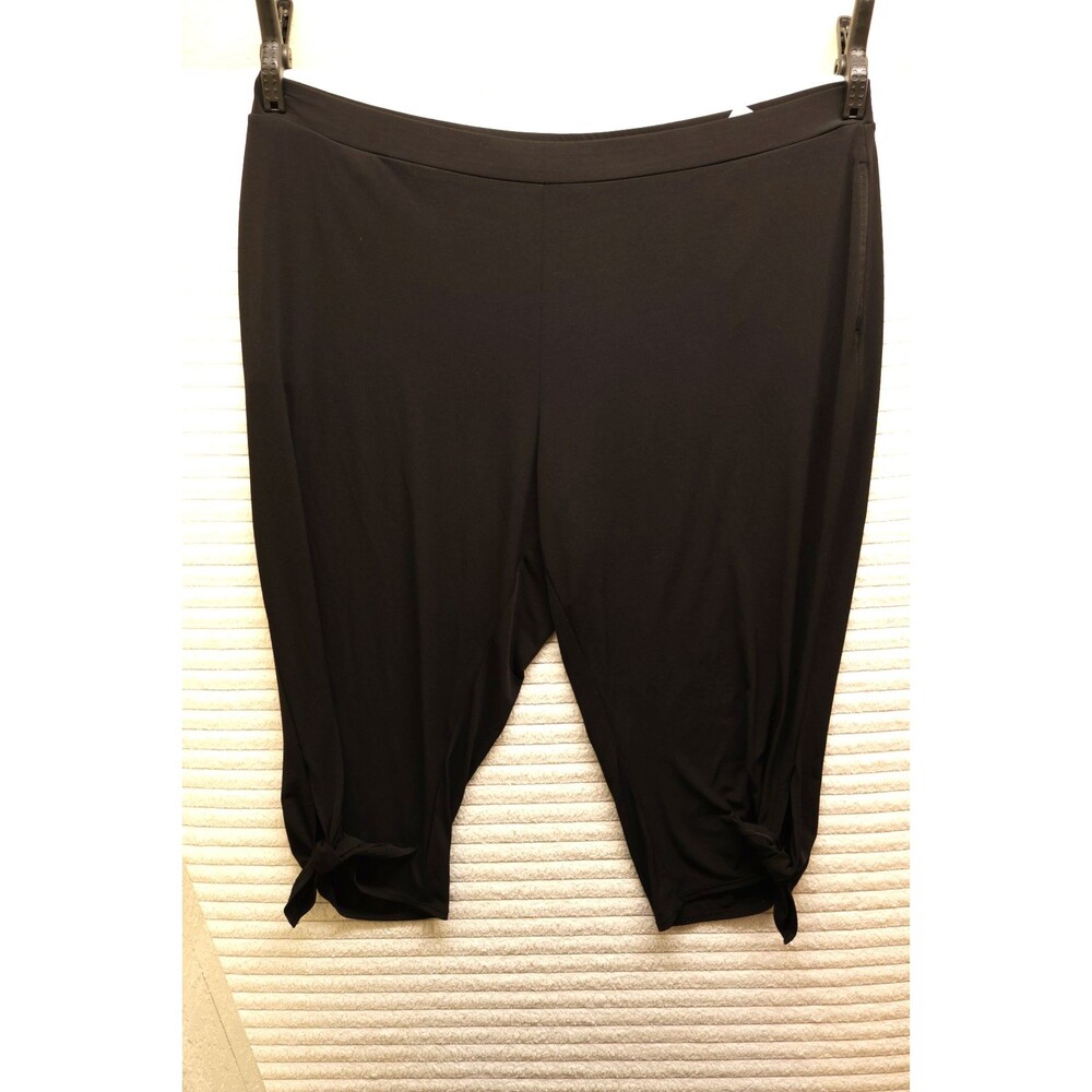 Susan Graver Womens Capri Leggings Size 2XP Black Stretch Pull On Pockets